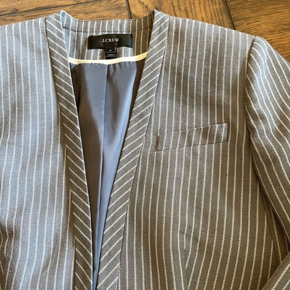 J.Crew Womens Drop Waist Pinstripe Gray Work Wool Dress and Jacket sz 4 - Picture 14 of 16